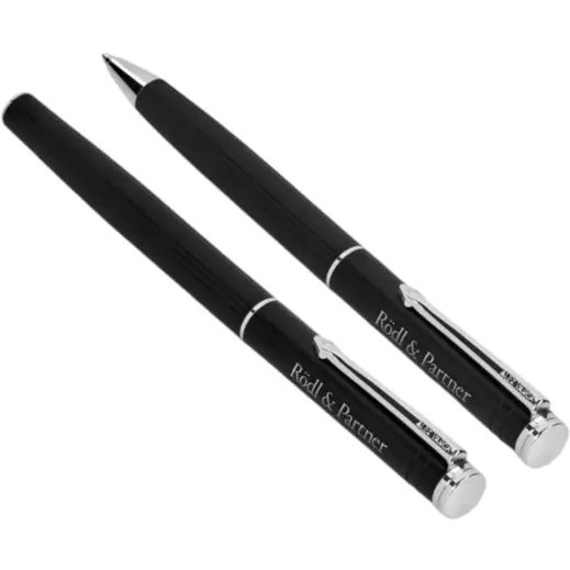 Alex Varga Mollino Ball Pen & Rollerball Set Black Branded